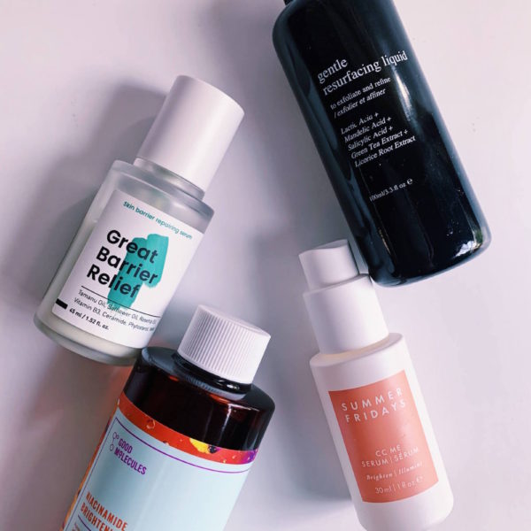 Photo of the Krave Beauty Great Barrier Relief, Good Molecules Niacinamide Brightening Toner, Deviant Skincare Gentle Resurfacing Liquid, and Summer Fridays CC Me Serum