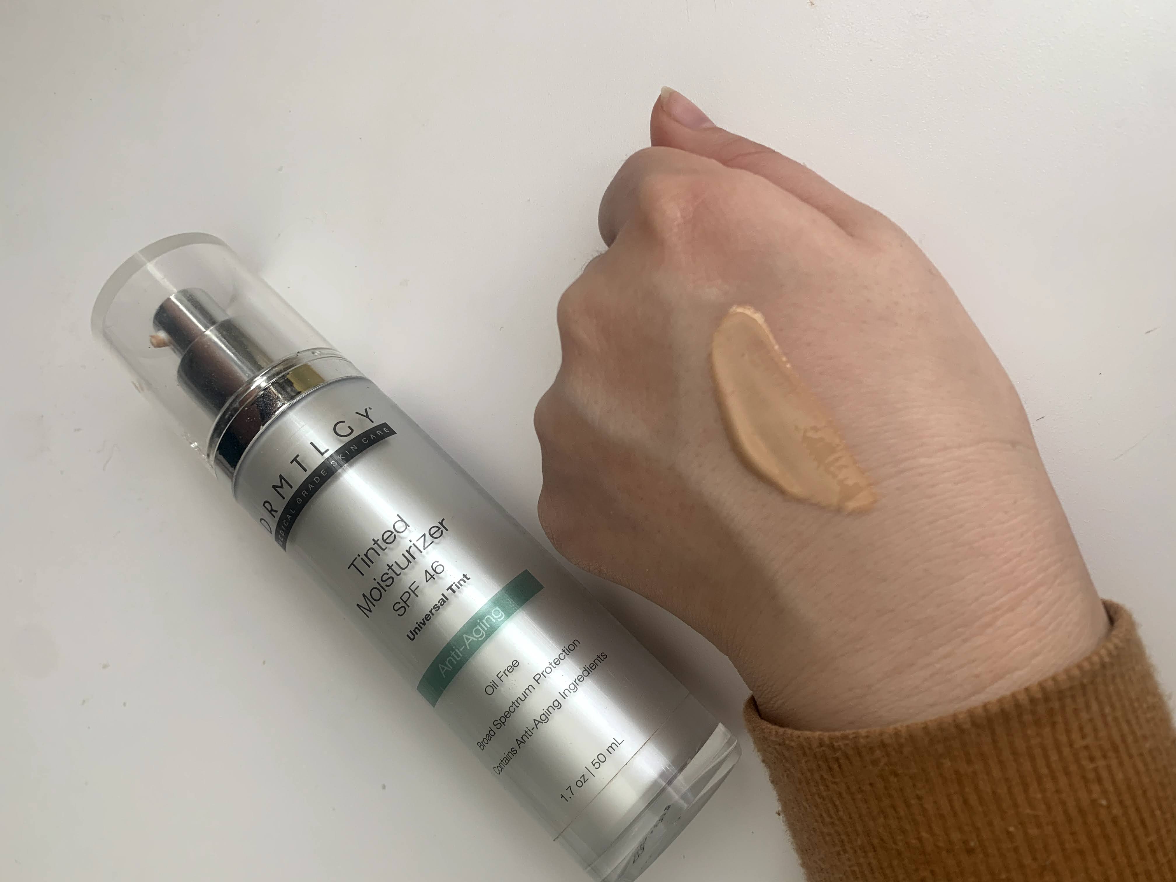 Photo of the Drmtlgy Sunscreen: Tinted Moisturizer SPF 46. Swatch and texture of the product