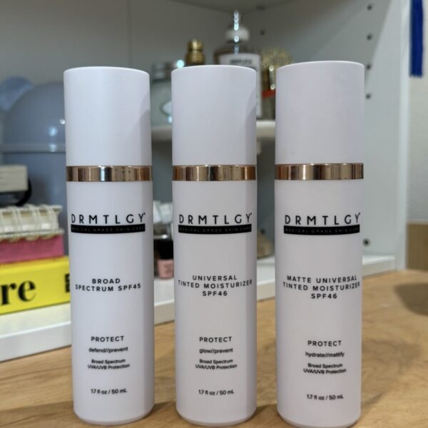 Photo of the Drmtlgy Sunscreens: Broad Spectrum SPF 45, Tinted Moisturizer SPF 46 and Matte Tinted Moisturizer SPF 46