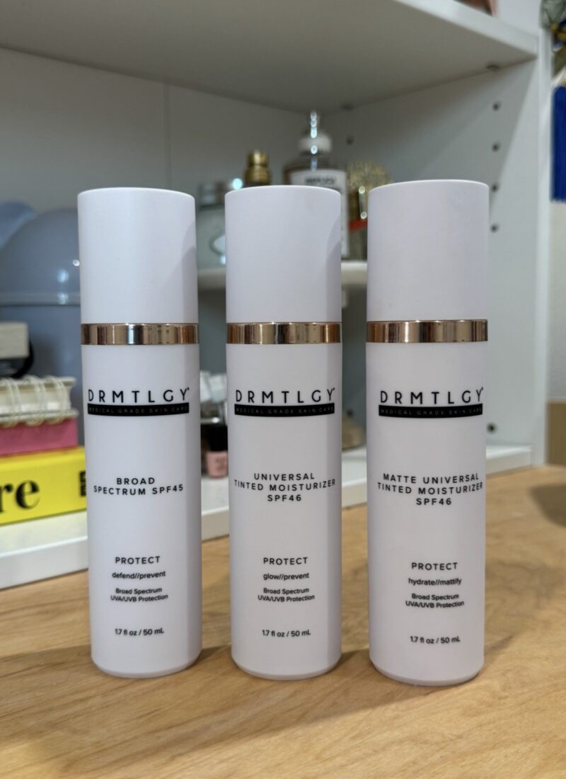 Photo of the Drmtlgy Sunscreens: Broad Spectrum SPF 45, Tinted Moisturizer SPF 46 and Matte Tinted Moisturizer SPF 46