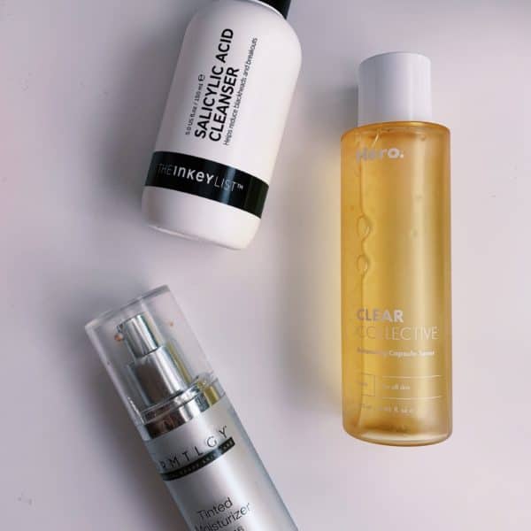 Photo of three skincare products you can use to help with oily skin.