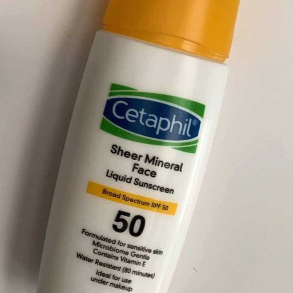 Photo of the Cetaphil Sheer Mineral Face SPF 50, mineral sunscreen at the drugstore