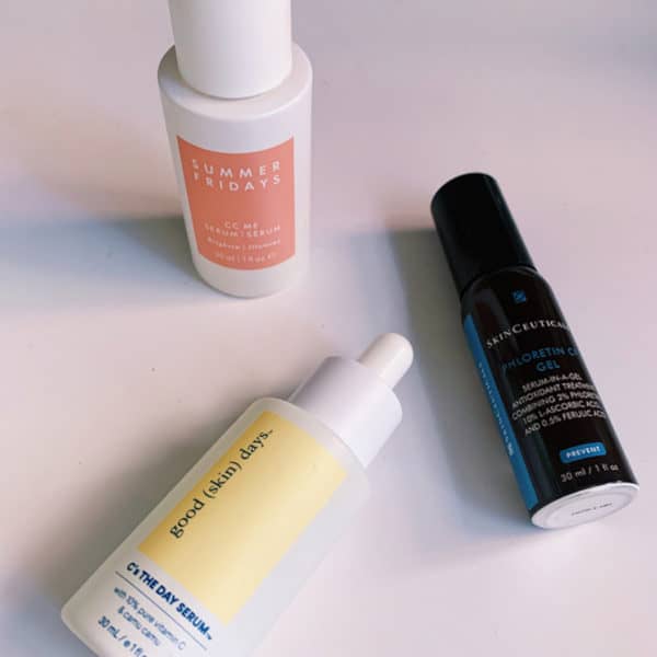 Photo that shows 3 Kinds of Vitamin C: Summer Fridays CC Me Serum, Skinceuticals Phloretin CF, Good (Skin) Days C's the Day Serum